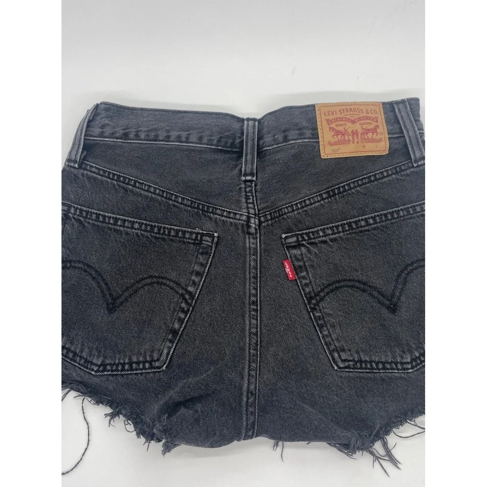 Levis Shorts Womens 25 Black Denim Jean Cutoff Big 501 Button Fly Festival Beach
